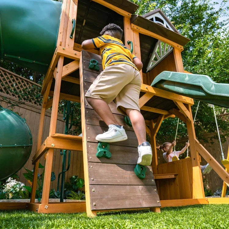 KidKraft Laurel Retreat Multi-Level Clubhouse Swing Set with Two Slides and Two Swings