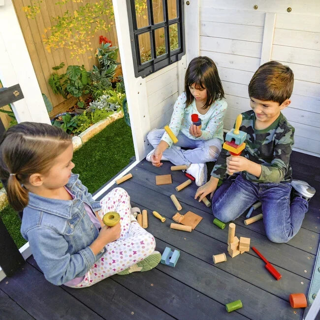 Wrangler Way Wooden Swing Set / Playset with Playhouse, 2 Slides and 3 Swings