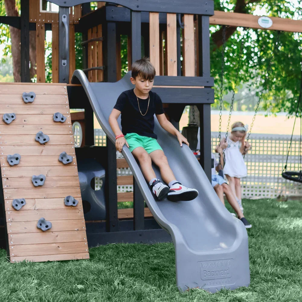 Backyard Discovery Mystic Tower Multi-Level Cedar Swing Set with Hidden Climbing Tower