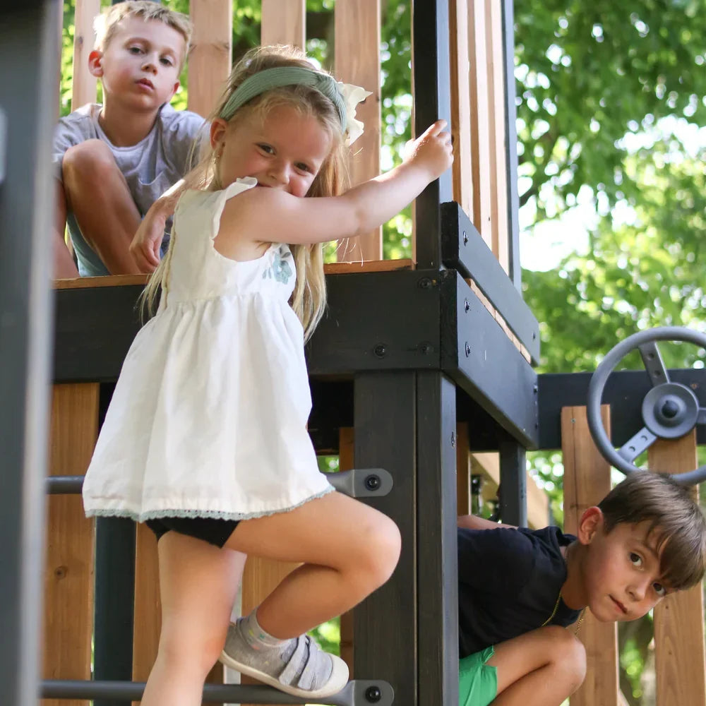 Backyard Discovery Mystic Tower Multi-Level Cedar Swing Set with Hidden Climbing Tower