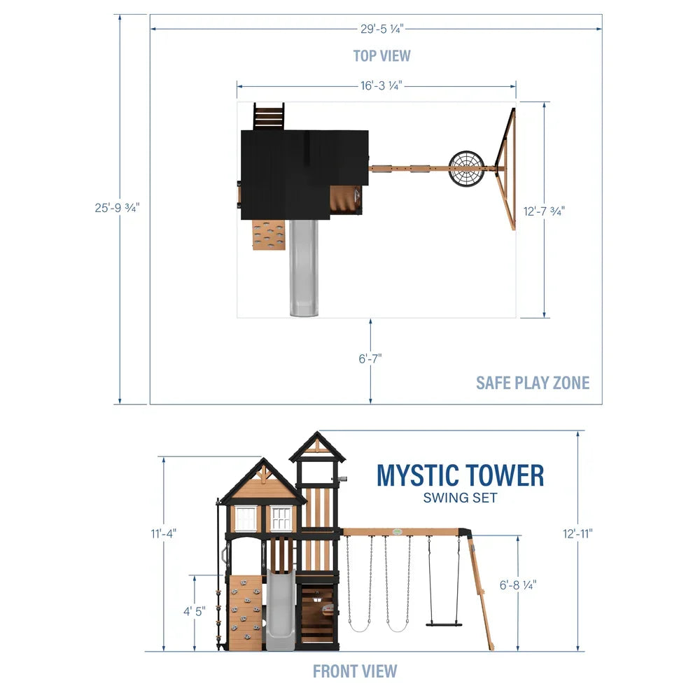Backyard Discovery Mystic Tower Multi-Level Cedar Swing Set with Hidden Climbing Tower