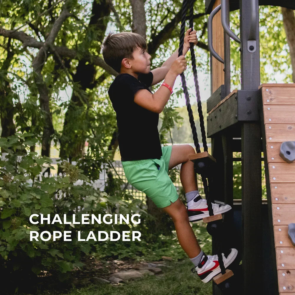 Backyard Discovery Mystic Tower Multi-Level Cedar Swing Set with Hidden Climbing Tower