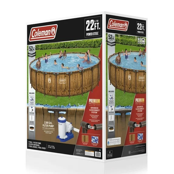 Coleman Power Steel 22 ft. x 52 in. Round Metal Frame Above Ground Pool Set