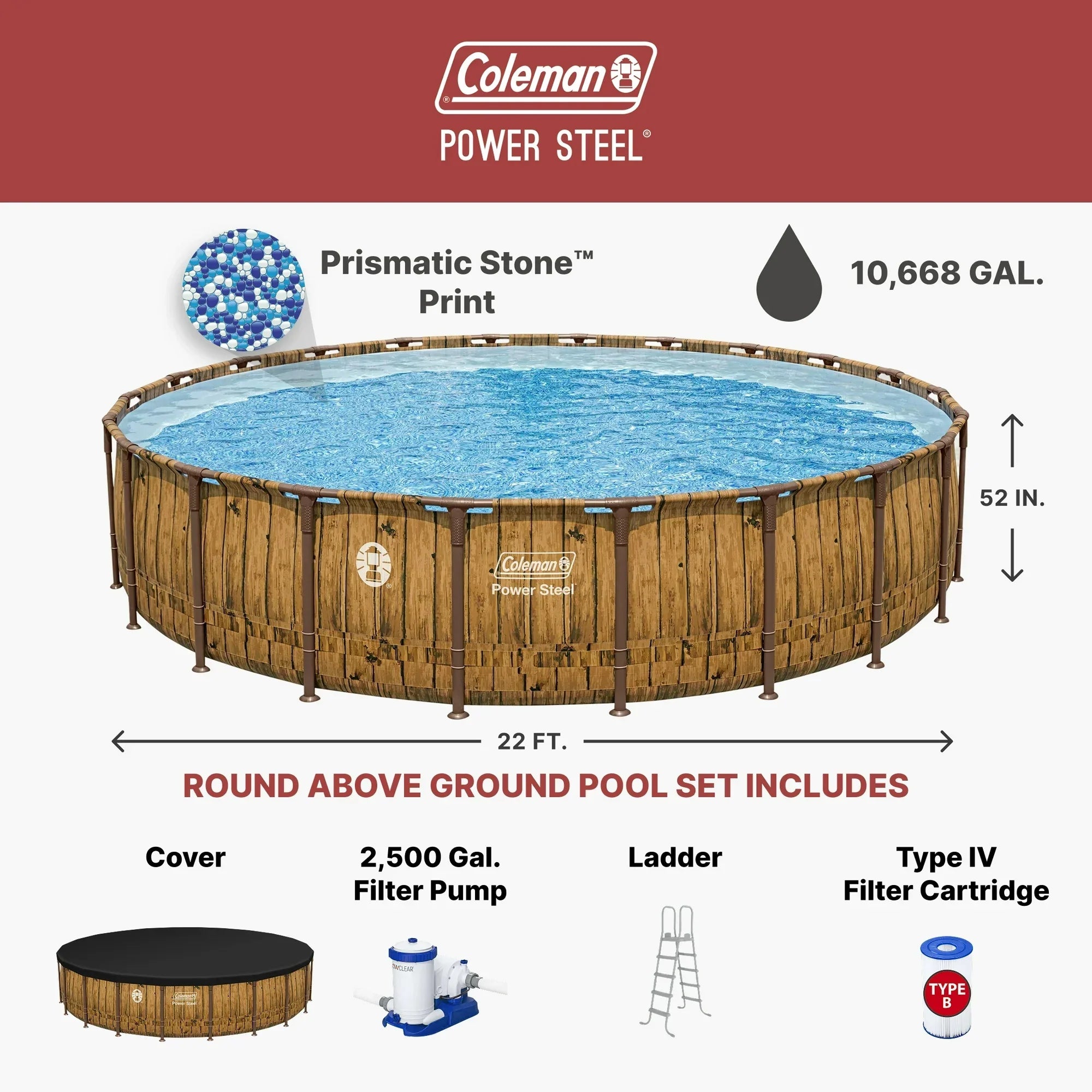 Coleman Power Steel 22 ft. x 52 in. Round Metal Frame Above Ground Pool Set