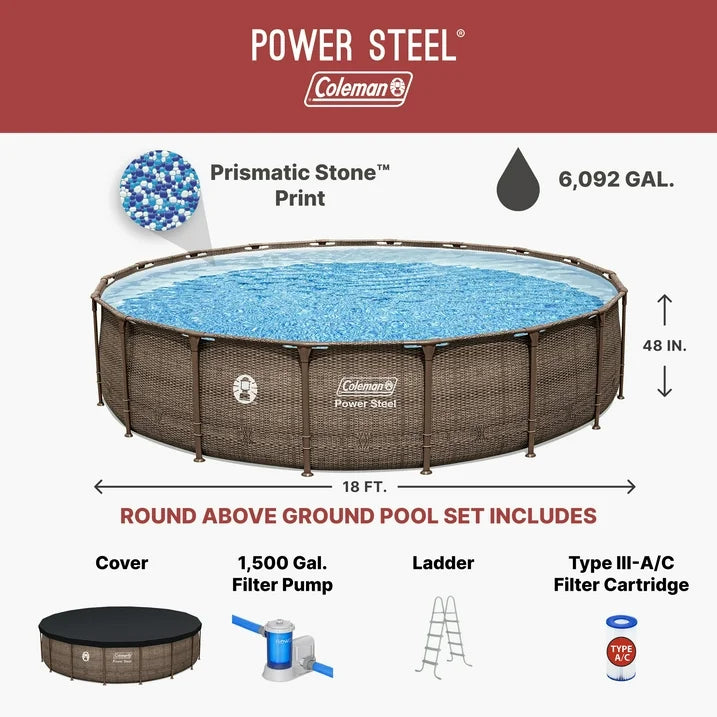 Coleman Power Steel 18 ft. x 48 in. Round Metal Frame Above Ground Pool Set