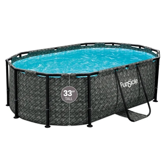 Funsicle 9'10" Oasis Designer Above Ground Pool with Pump, Oval Frame, Dark Herringbone