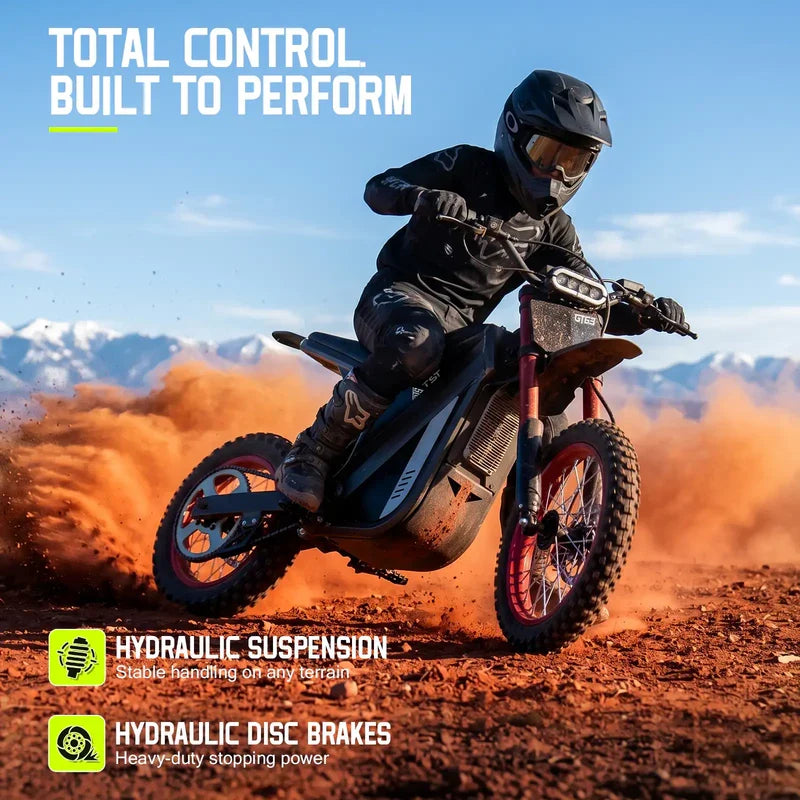 TST GT63 Electric Dirt Bike, 2400W Brushless Hub Motor, 45 MPH Top Speed, 48V 22.5Ah Battery with 50 Mile Range, 210Nm Torque, Front Hydraulic Suspension