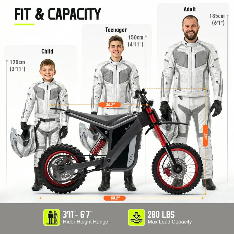 TST GT63 Electric Dirt Bike, 2400W Brushless Hub Motor, 45 MPH Top Speed, 48V 22.5Ah Battery with 50 Mile Range, 210Nm Torque, Front Hydraulic Suspension