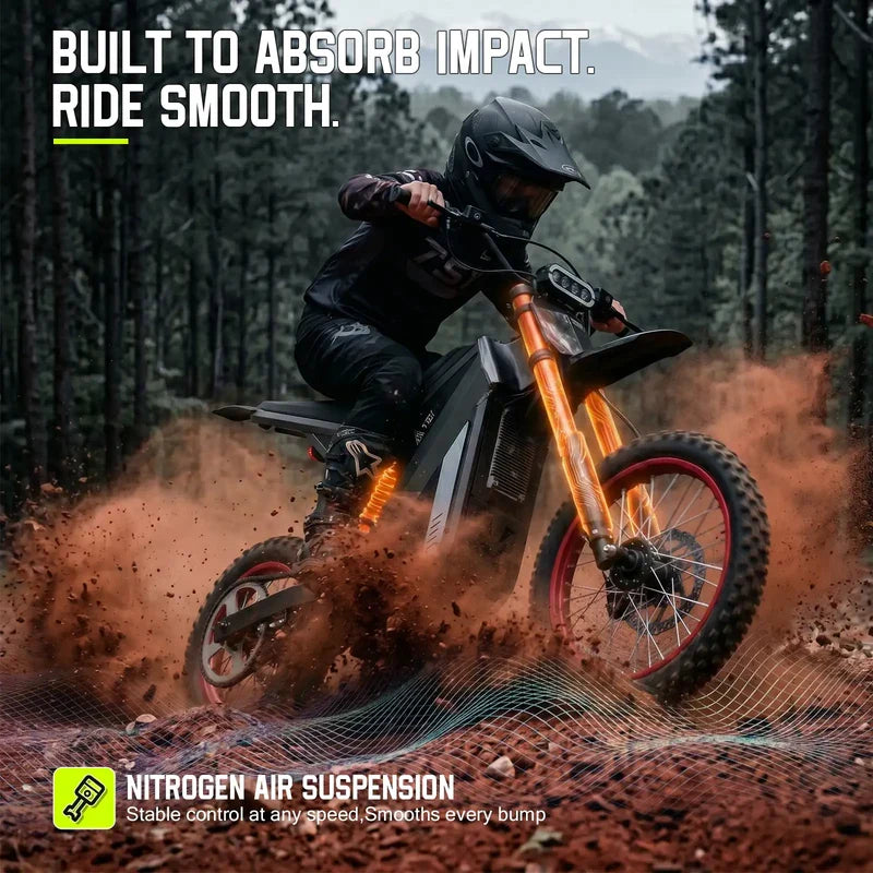 TST GT63 Electric Dirt Bike, 2400W Brushless Hub Motor, 45 MPH Top Speed, 48V 22.5Ah Battery with 50 Mile Range, 210Nm Torque, Front Hydraulic Suspension