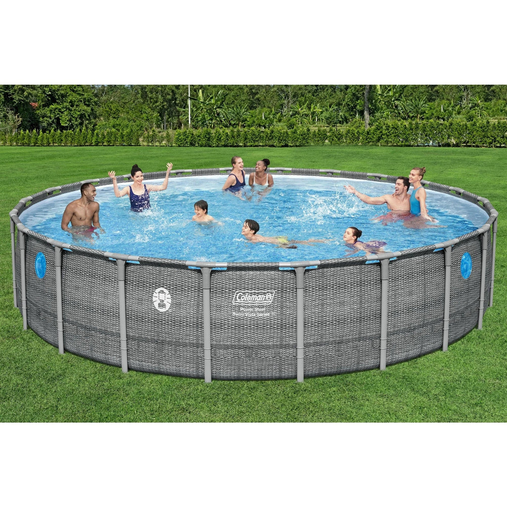 Coleman Power Steel 22’x52” Metal Frame Above Ground Pool w/ Pump, Ladder, & Cover, Gray