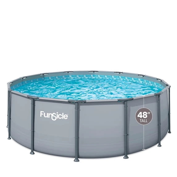 Funsicle Oasis Above Ground Metal Frame Swimming Pool Set – with FB1200S AutoSkimmer Pump, Ladder, Cover, Cloth & Deluxe Maint. Kit, 14' x 48", Round, Gray
