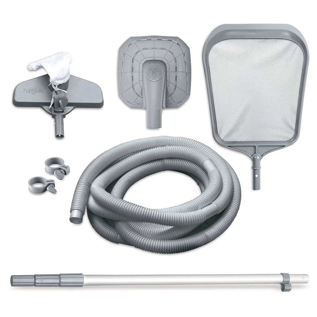 Funsicle Oasis Above Ground Metal Frame Swimming Pool Set – with FB1200S AutoSkimmer Pump, Ladder, Cover, Cloth & Deluxe Maint. Kit, 14' x 48", Round, Gray