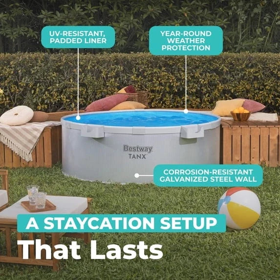 Bestway TANX 6' x 24" Round Above Ground Stock Tank Metal-Walled Above Ground Pool, All-in-One Set