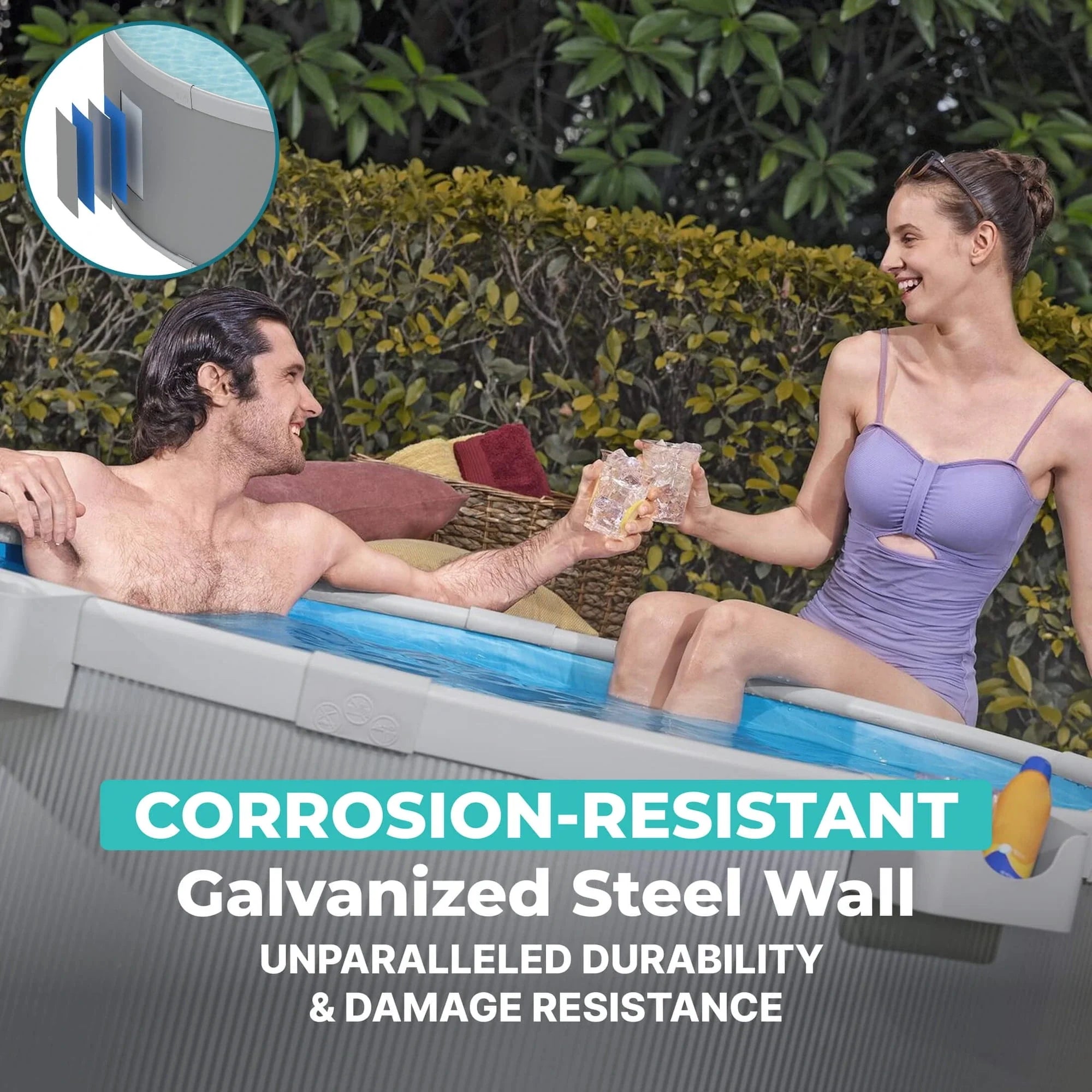 Bestway TANX 6' x 24" Round Above Ground Stock Tank Metal-Walled Above Ground Pool, All-in-One Set
