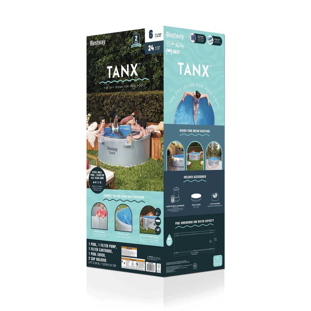 Bestway TANX 6' x 24" Round Above Ground Stock Tank Metal-Walled Above Ground Pool, All-in-One Set