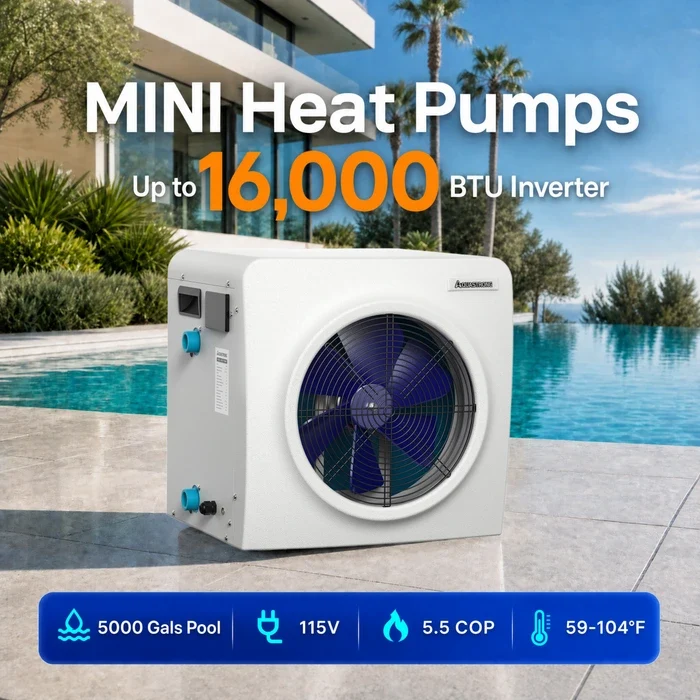 AQUASTRONG MINI Heat Pumps, Up to 18,000 BTU Inverter, for Pools up to 6,500 Gallons, 115V
