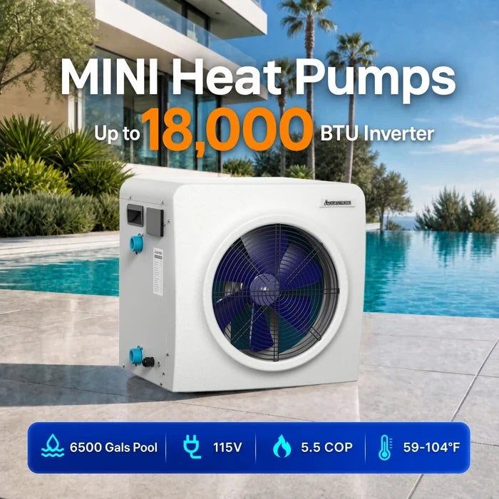 AQUASTRONG MINI Heat Pumps, Up to 18,000 BTU Inverter, for Pools up to 6,500 Gallons, 115V
