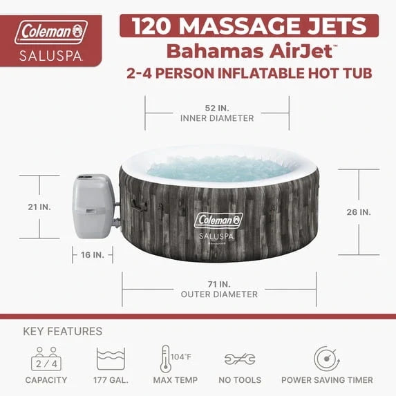 Coleman SaluSpa Bahamas AirJet 2-4 Person Circle Inflatable Hot Tub with Pump #P08411