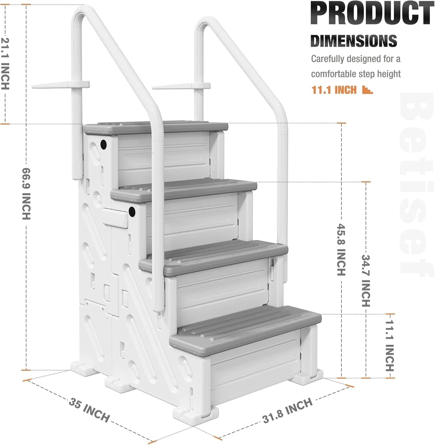 BETISEF Pool Ladder Above Ground, Heavy Duty 4Step Pool Ladder with Dual Handrails and Nonslip Steps, 500 LBS Load Capacity, for 46-58 Inch