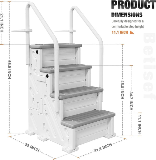BETISEF Pool Ladder Above Ground, Heavy Duty 4Step Pool Ladder with Dual Handrails and Nonslip Steps, 500 LBS Load Capacity, for 46-58 Inch