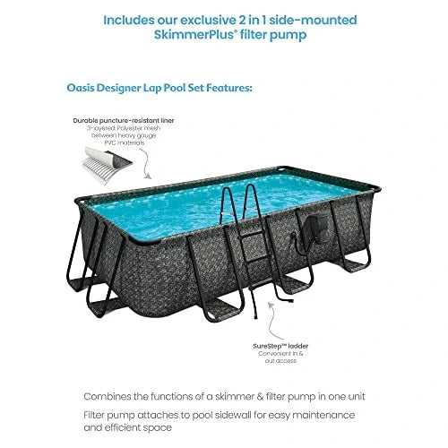 Funsicle Oasis Designer Rectangular Above Ground Pool Set Dark Herringbone Gray