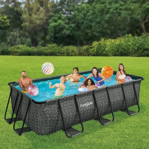 Funsicle Oasis Designer Rectangular Above Ground Pool Set Dark Herringbone Gray