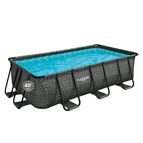 Funsicle Oasis Designer Rectangular Above Ground Pool Set Dark Herringbone Gray