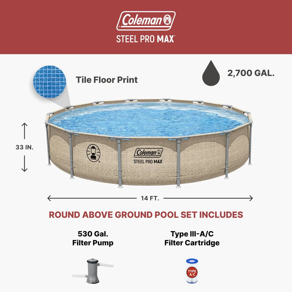 Coleman Steel Pro Max 14' x 33" Round Metal Frame Above Ground Pool Set