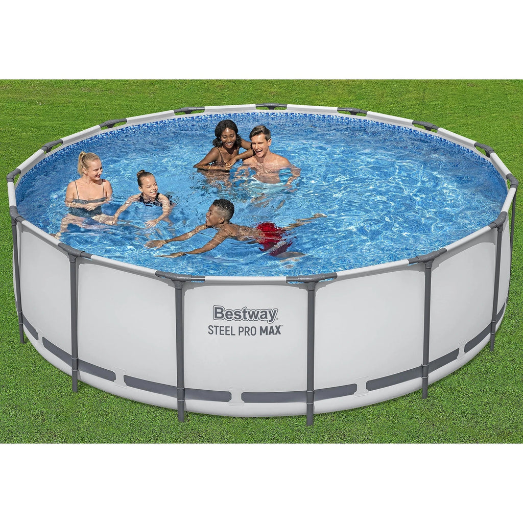 Bestway Steel Pro MAX 15' x 48" Prismatic Stone Pool Set| Durable Construction, Easy Assembly, and All-Inclusive Accessories - above ground pool set with filter pump, ladder, and pool cover
