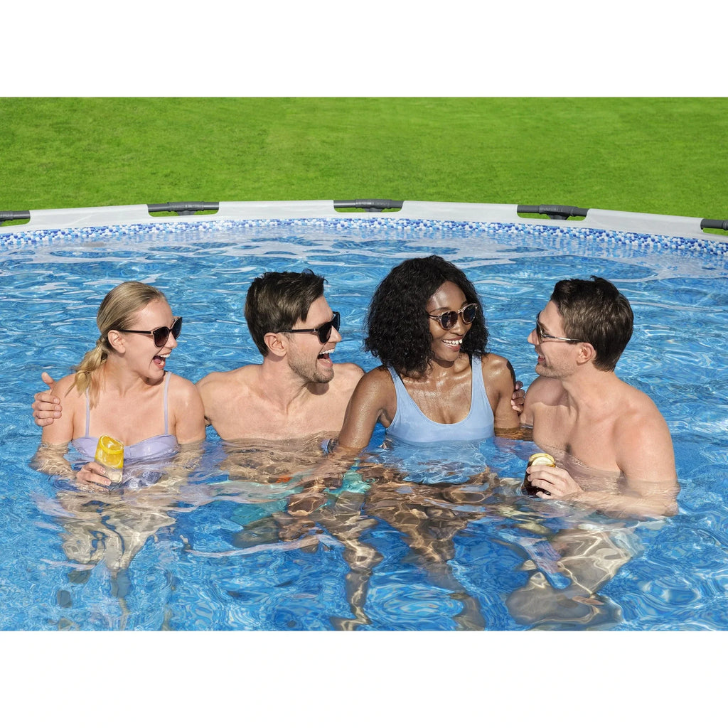 Bestway Steel Pro MAX 15' x 48" Prismatic Stone Pool Set| Durable Construction, Easy Assembly, and All-Inclusive Accessories - above ground pool set with filter pump, ladder, and pool cover