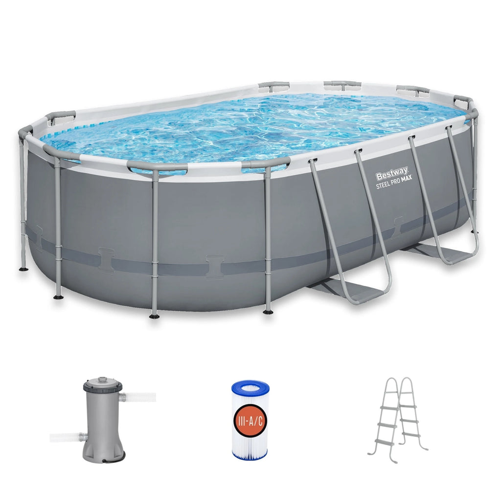 Bestway Steel Pro MAX 14 ft x 8 ft 2 in x 39.5 In, Oval Above Ground Pool Set, Outdoor Frame Swimming Pool