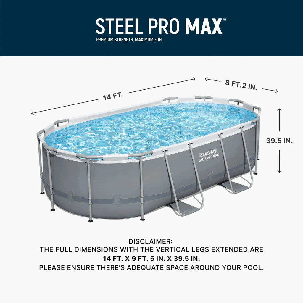 Bestway Steel Pro MAX 14 ft x 8 ft 2 in x 39.5 In, Oval Above Ground Pool Set, Outdoor Frame Swimming Pool
