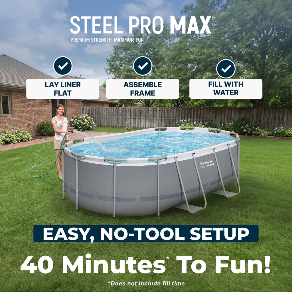 Bestway Steel Pro MAX 14 ft x 8 ft 2 in x 39.5 In, Oval Above Ground Pool Set, Outdoor Frame Swimming Pool