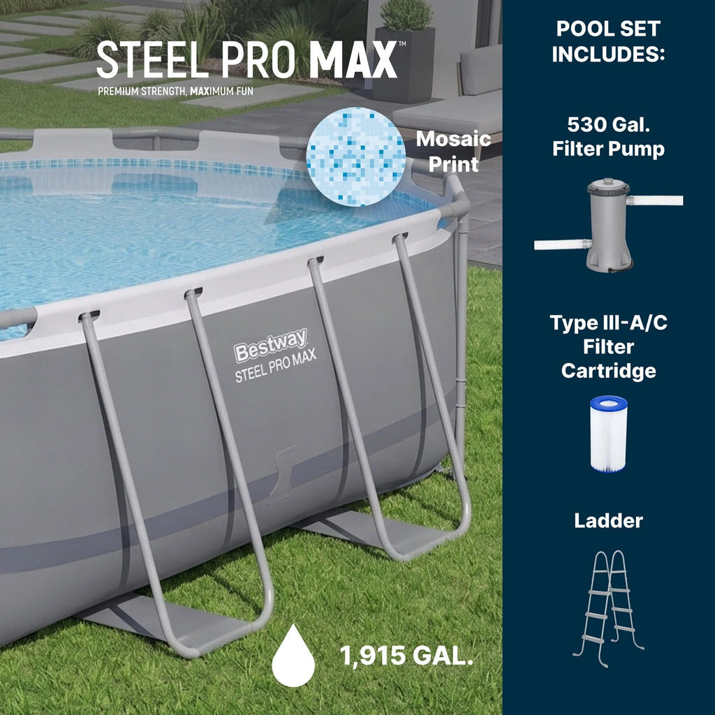 Bestway Steel Pro MAX 14 ft x 8 ft 2 in x 39.5 In, Oval Above Ground Pool Set, Outdoor Frame Swimming Pool