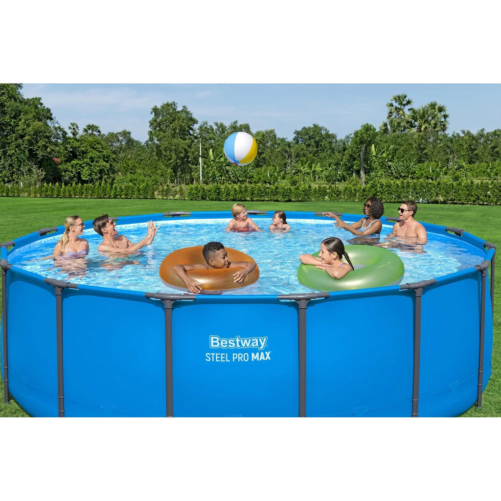 Bestway Steel Pro MAX 15' x 48" Round Above Ground Swimming Pool & Pool Ladder