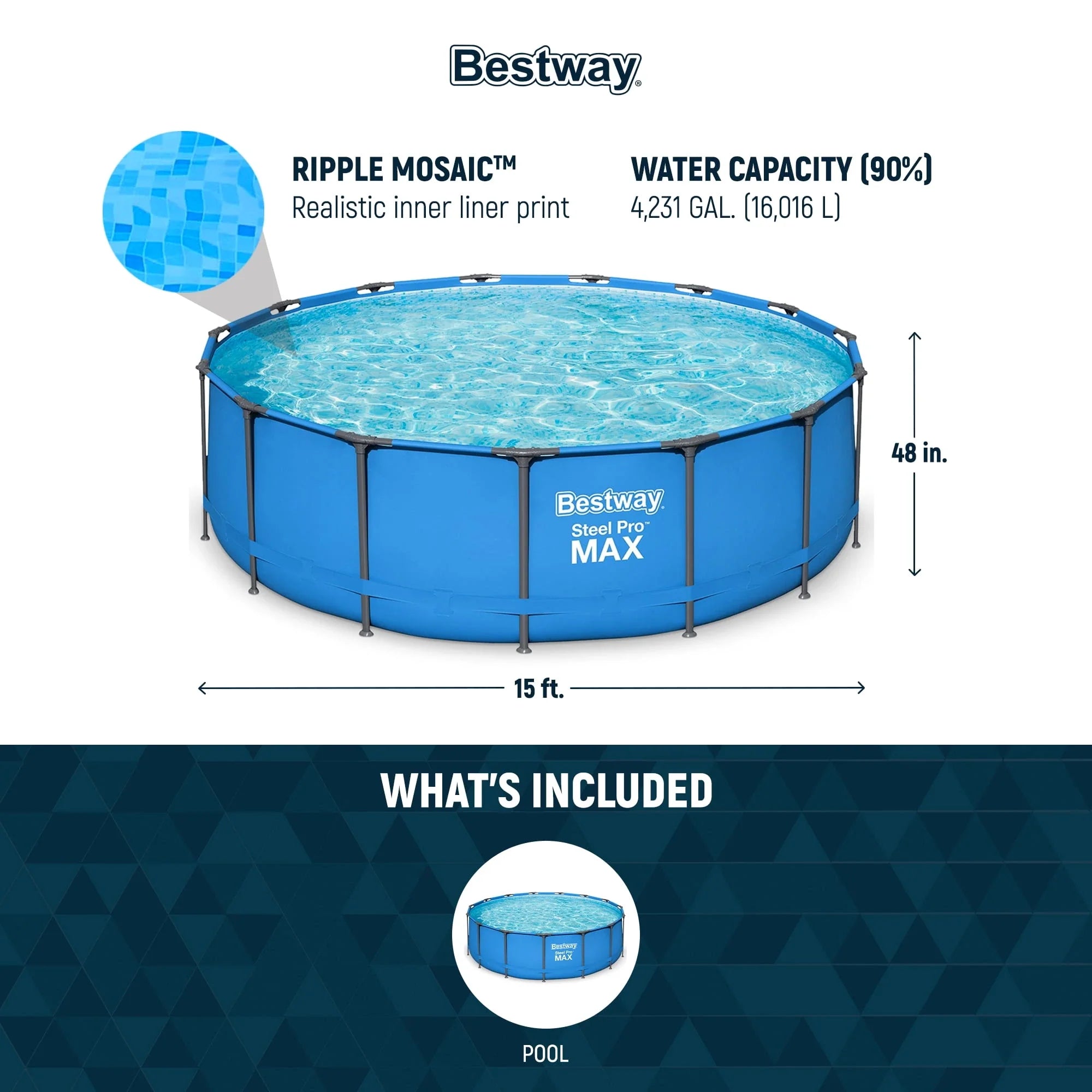 Bestway Steel Pro MAX 15' x 48" Round Above Ground Swimming Pool & Pool Ladder