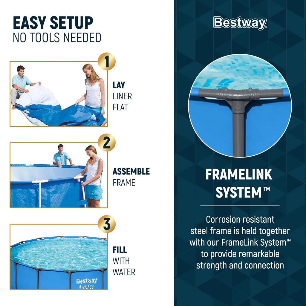 Bestway Steel Pro MAX 15' x 48" Round Above Ground Swimming Pool & Pool Ladder