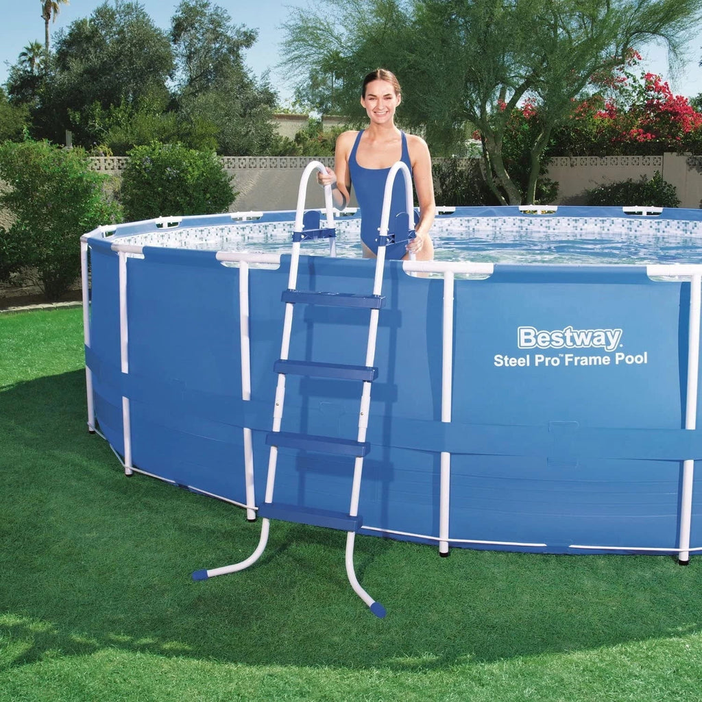 Bestway Steel Pro MAX 15' x 48" Round Above Ground Swimming Pool & Pool Ladder