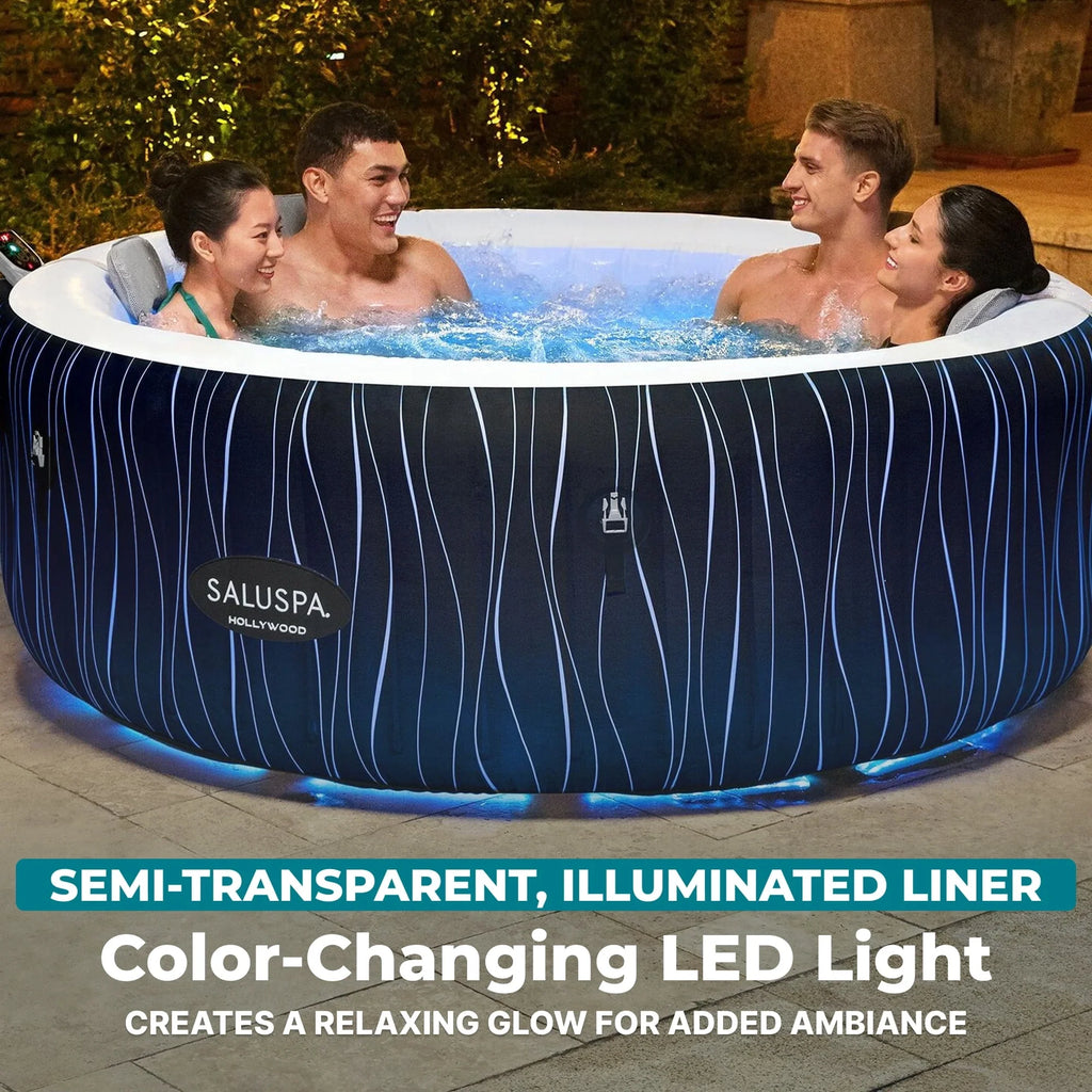 Bestway SaluSpa Hollywood Luxe 4-6 Person Inflatable Hot Tub, Round Energy-Efficient Spa, 77" x 26"