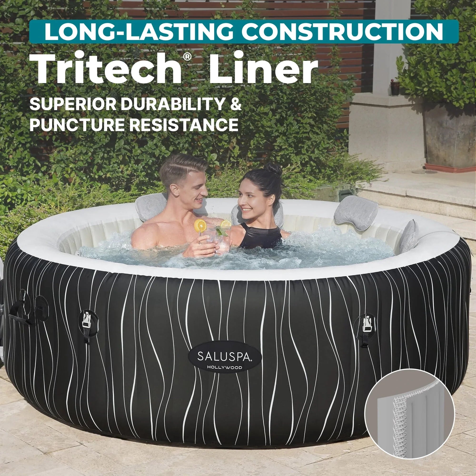 Bestway SaluSpa Hollywood Luxe 4-6 Person Inflatable Hot Tub, Round Energy-Efficient Spa, 77" x 26"