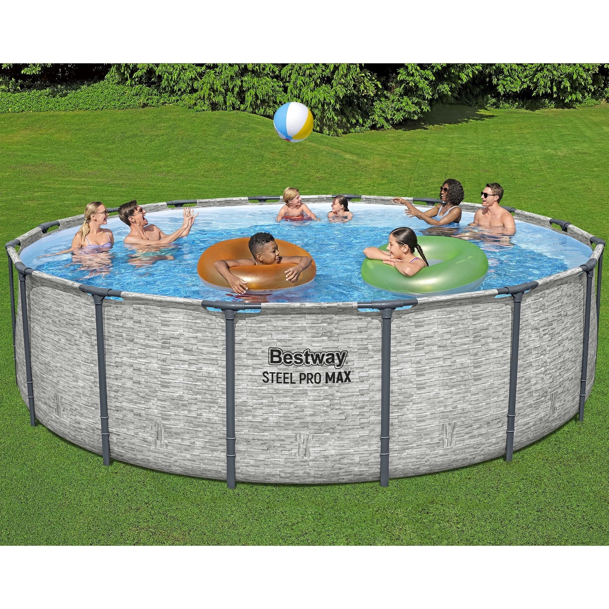 Bestway: Steel Pro MAX - 16' x 48", Grey -Round Above Ground Swimming Pool Set, ClickConnect Frame, Tritech, Filter Pump-Ladder-Cover, 5145 Gal Water