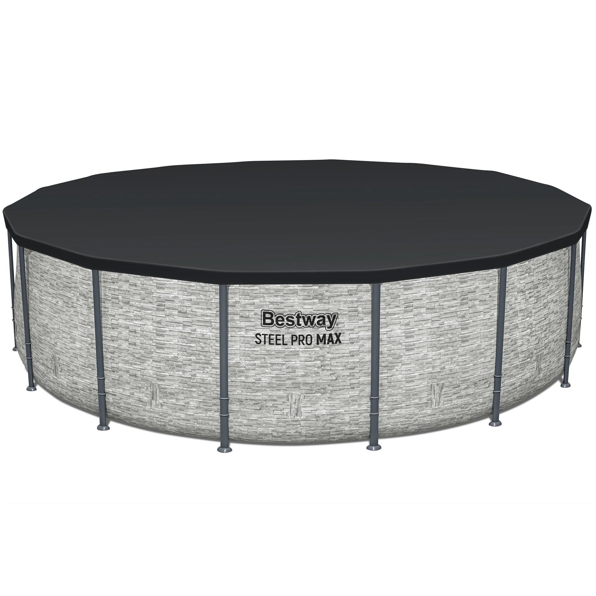 Bestway: Steel Pro MAX - 16' x 48", Grey -Round Above Ground Swimming Pool Set, ClickConnect Frame, Tritech, Filter Pump-Ladder-Cover, 5145 Gal Water