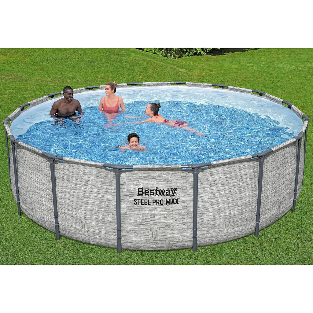 Bestway: Steel Pro MAX - 16' x 48", Grey -Round Above Ground Swimming Pool Set, ClickConnect Frame, Tritech, Filter Pump-Ladder-Cover, 5145 Gal Water