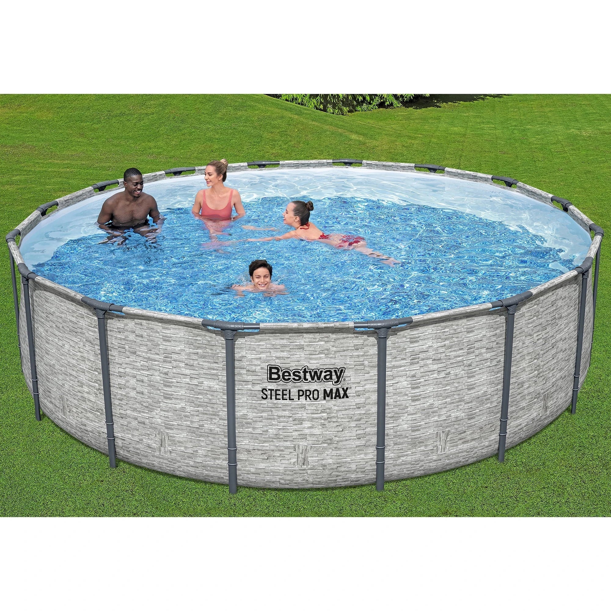 Bestway: Steel Pro MAX - 16' x 48", Grey -Round Above Ground Swimming Pool Set, ClickConnect Frame, Tritech, Filter Pump-Ladder-Cover, 5145 Gal Water