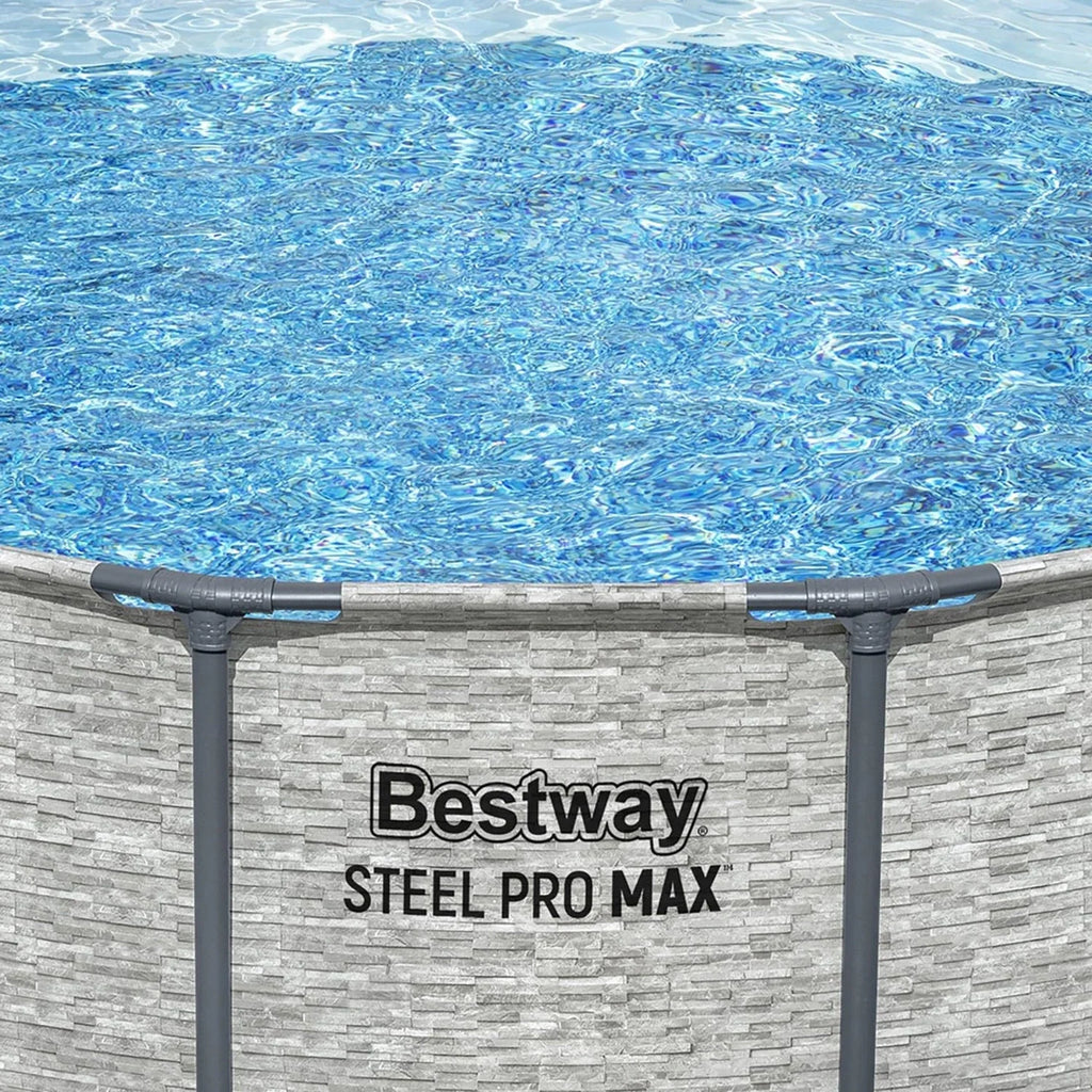 Bestway: Steel Pro MAX - 16' x 48", Grey -Round Above Ground Swimming Pool Set, ClickConnect Frame, Tritech, Filter Pump-Ladder-Cover, 5145 Gal Water