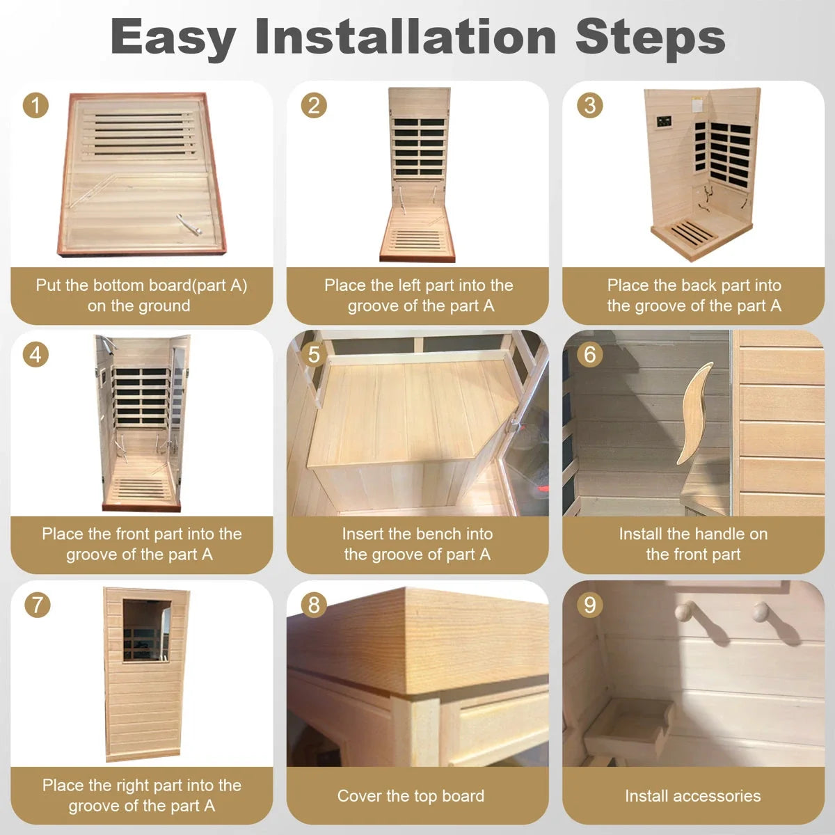 HomeMiYN Far Infrared Wood Sauna Box ,traditional Sauna Room Indoor Home Spa Low-emf Dry Saunas Single Person Spa Canada Hemlock,nature
