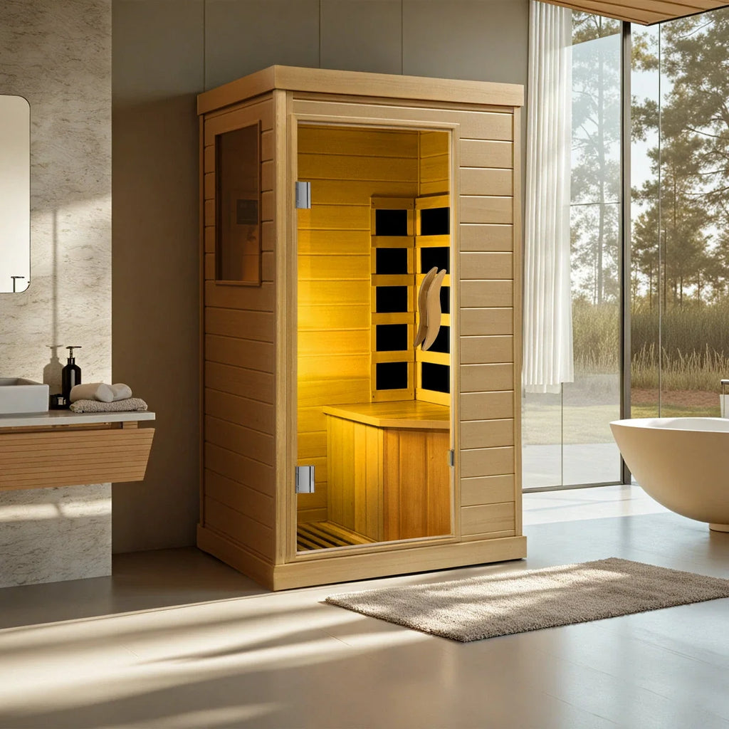 HomeMiYN Far Infrared Wood Sauna Box ,traditional Sauna Room Indoor Home Spa Low-emf Dry Saunas Single Person Spa Canada Hemlock,nature
