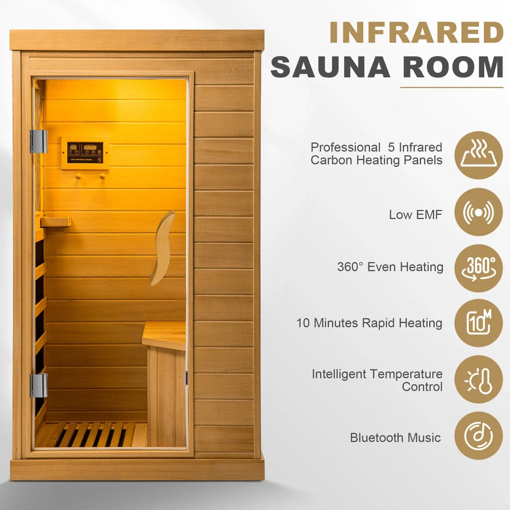 HomeMiYN Far Infrared Wood Sauna Box ,traditional Sauna Room Indoor Home Spa Low-emf Dry Saunas Single Person Spa Canada Hemlock,nature