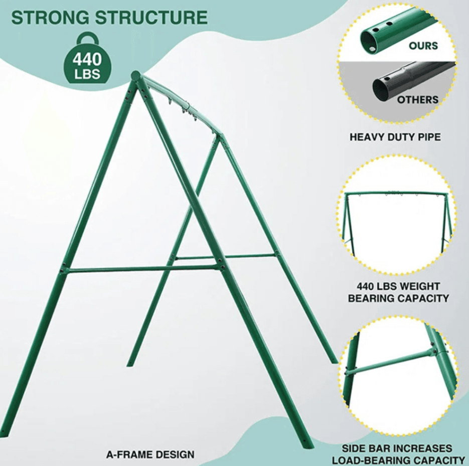 440lbs Extra Large Metal Swing Frame with 5 Hanging Hooks, Heavy Duty A-Frame Swing Stand