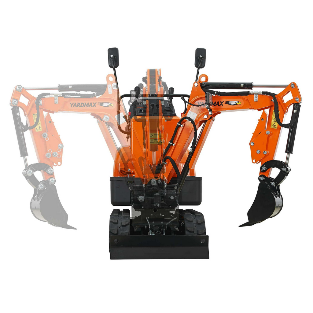 YARDMAX Mini Excavator with Claw Grading Bucket & Rake